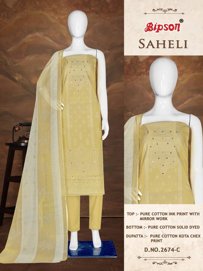 Saheli 2674 By Bipson Printed Mirror Work Cotton Dress Material Wholesale Online